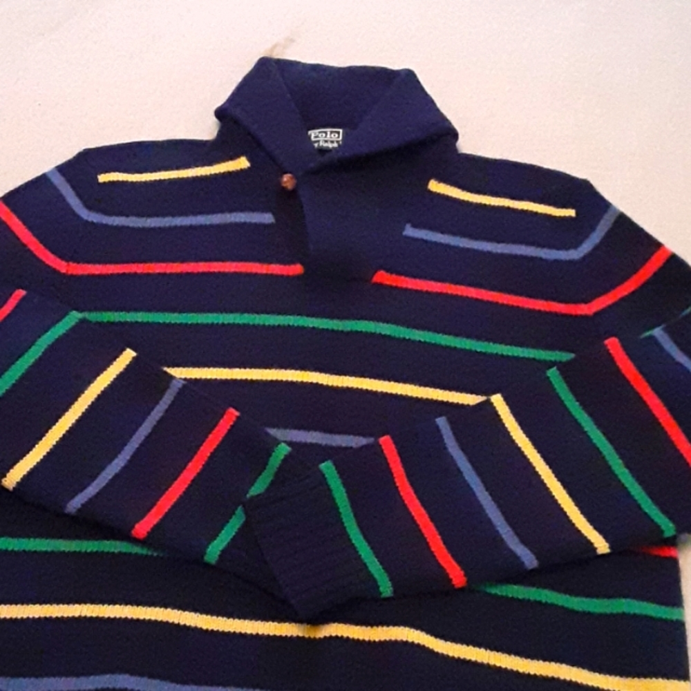 Vintage Polo Ralph Lauren Multi Colored Shawl Collar Sweater